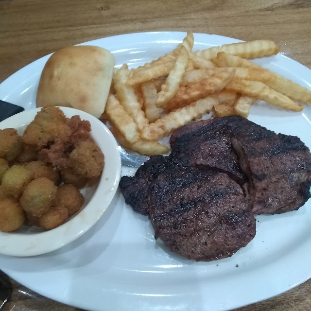 Steak with Fried Okra and Fries