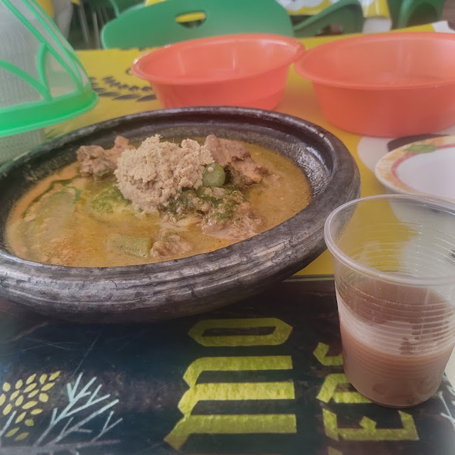 Fufu with Goat in a Mix of Groundnut and Green Soup
