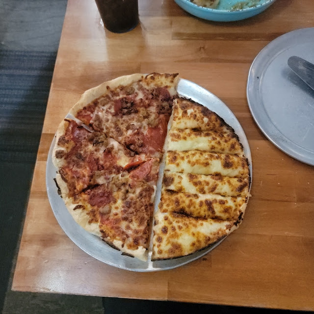 All Meat Pizza and Cheesy Breadsticks