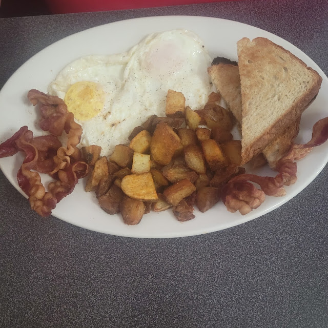 2 Eggs over Ready with Home Fries Toast and Bacon