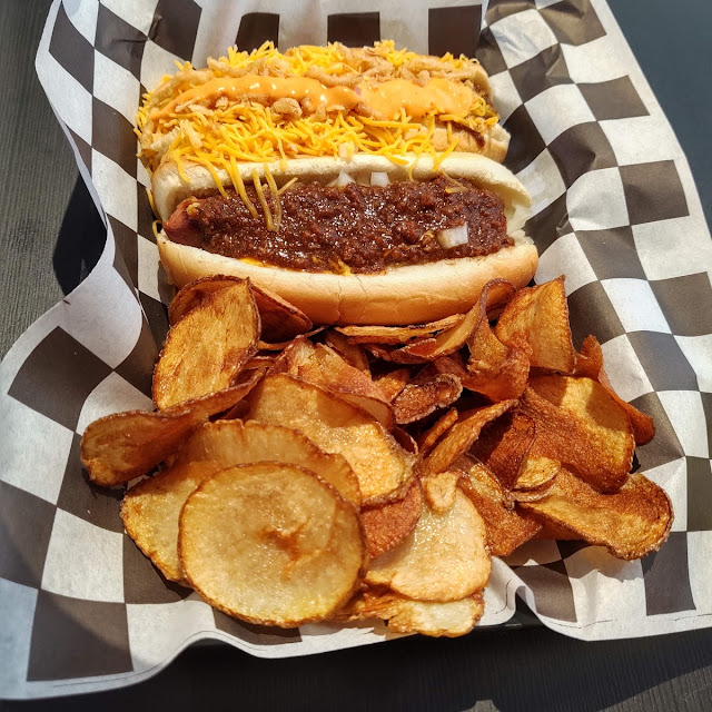 Barking Dog Coney Dog and House Made Chips with Salt