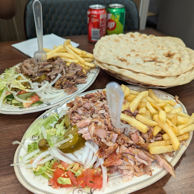 Chicken Lamb Shawarma with Chips Naan Bread