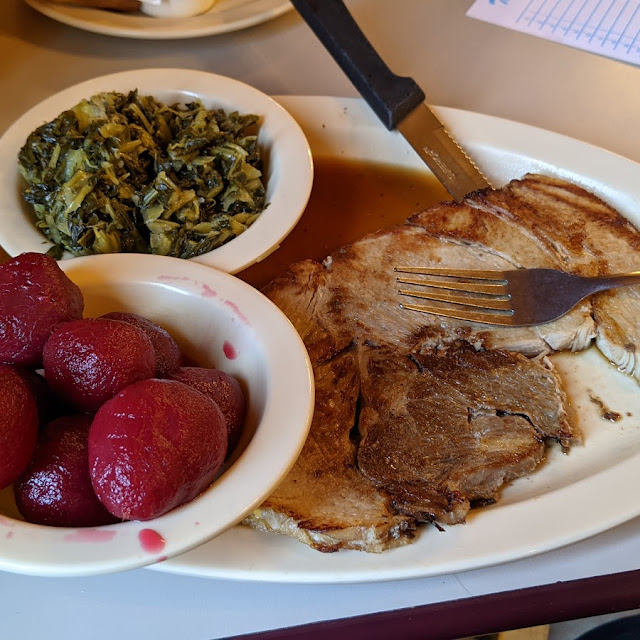 Sliced Pork Mustard Greens and Beets