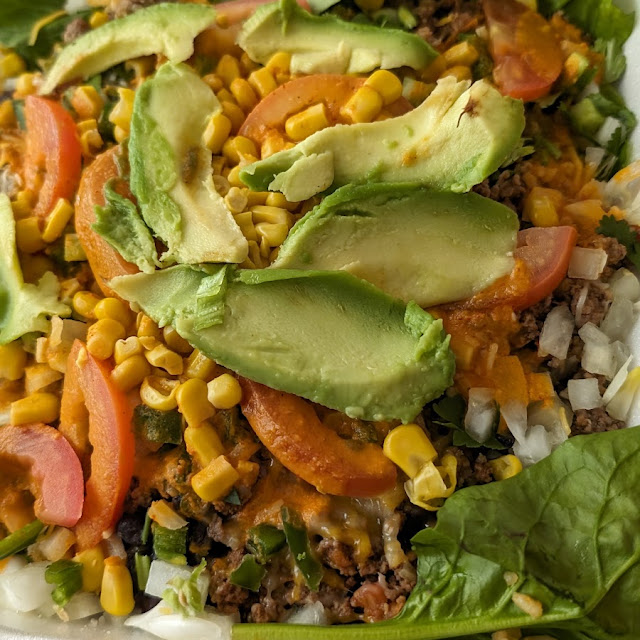 Taco Salad with Black Bean Ground Beef and Rice