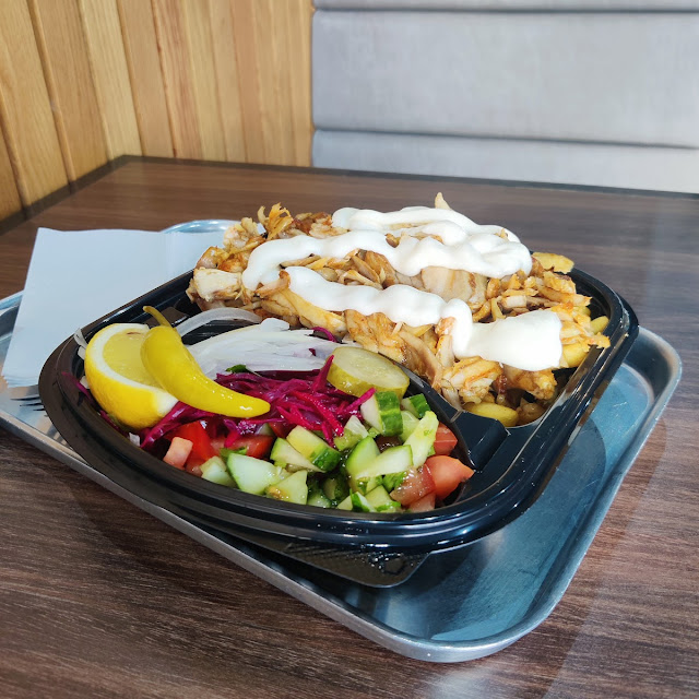 Chicken Shish Legend Box with Chips Rice and Salad