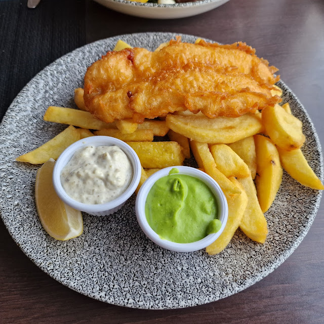 Beer Battered Haddock Hand Cut Chips Pea Puree