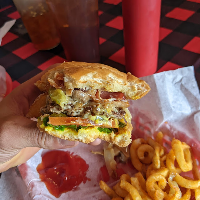 Mushroom Swiss Burger and Fries