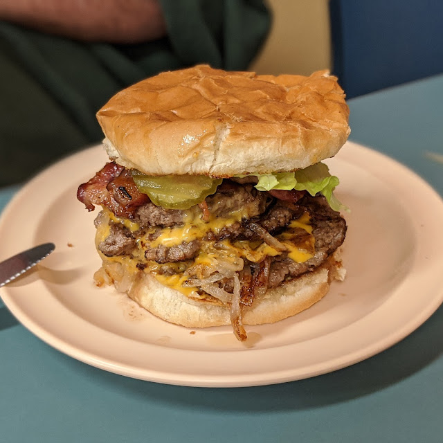 Triple Meat Onion Burger with Bacon & Cheese