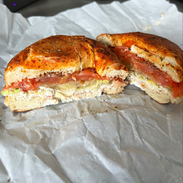 Sun Dried Tomato Bagel with Salmon and Cream Cheese