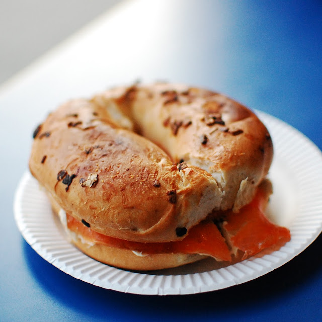 Smoked Salmon and Jalapeño Cream Cheese on Garlic Bagel