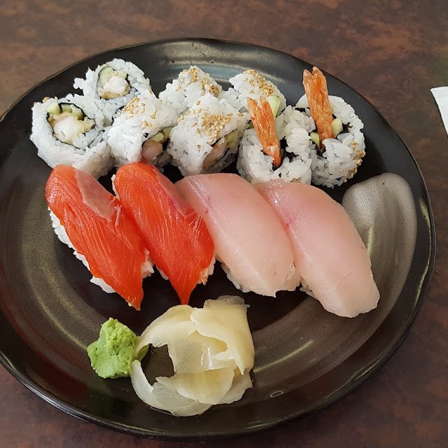 Dynamite Roll and Salmon and Tuna Nigiri