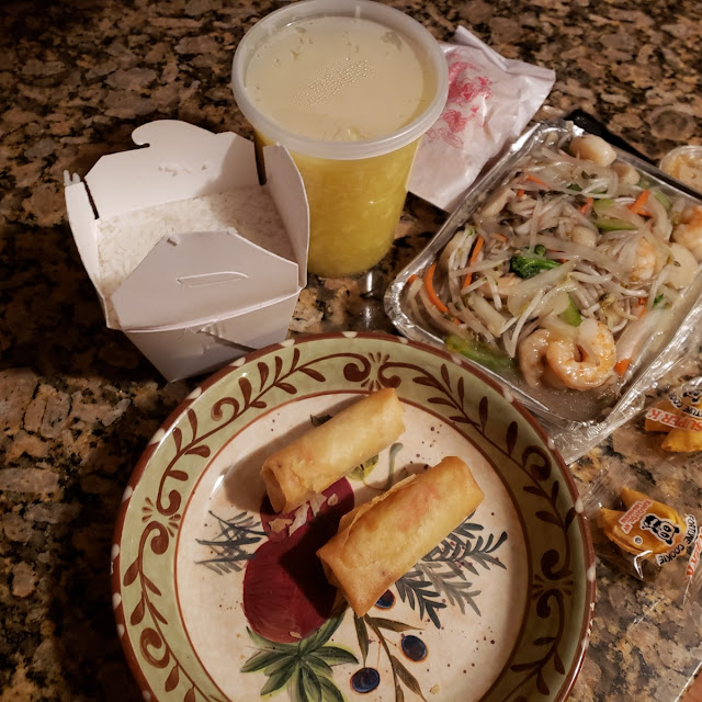 Egg Drop Soup Spring Rolls Rice and Shrimp Chop Suey