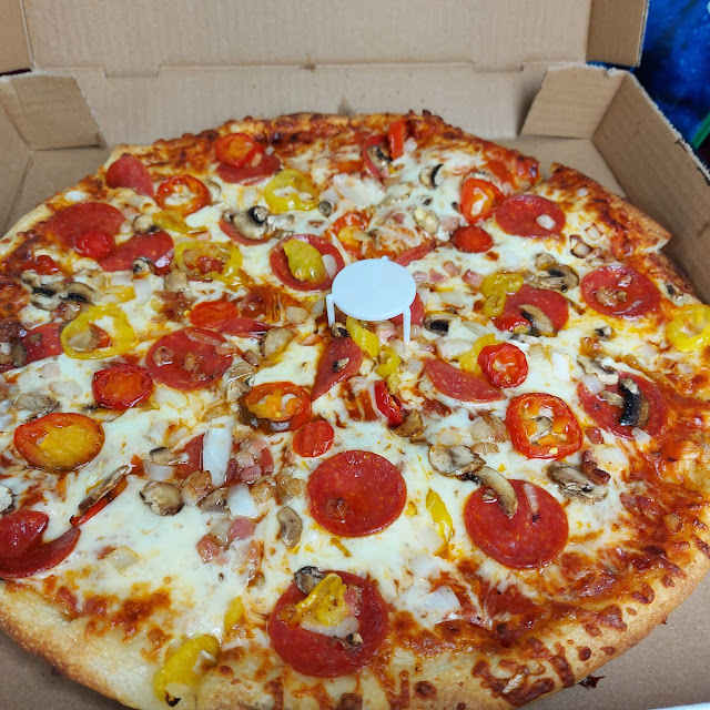 Pepperoni Bacon Hot Peppers Onion with Brick Oven Sauce