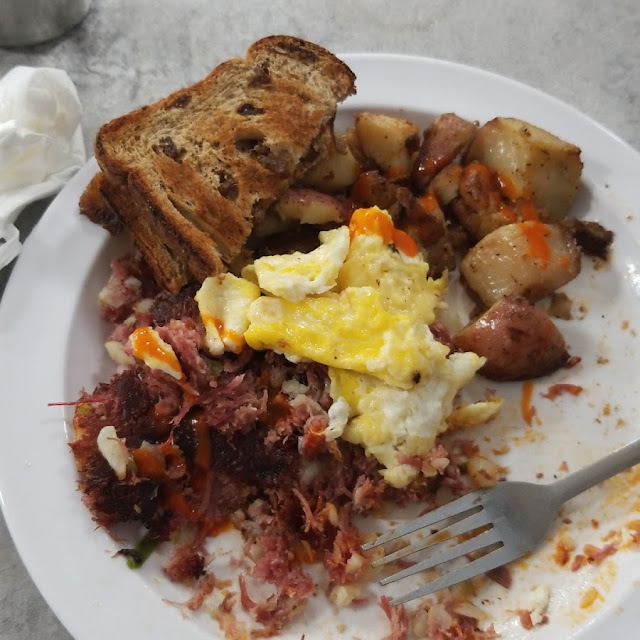 Ham Steak Eggs Home Fried Potatoes and Toast