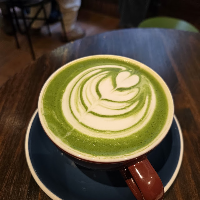 Matcha Latte and Croissant