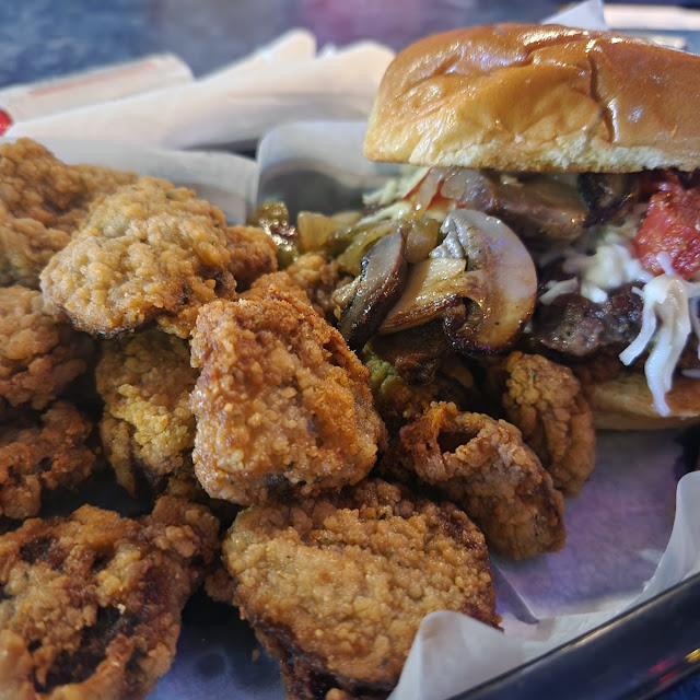 Pizza Burger with Breaded Mushrooms