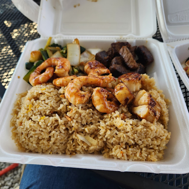 Hibachi Steak and Shrimp Scallops with Mixed Vegetables