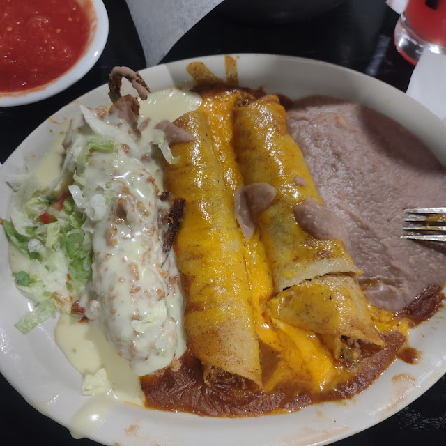 Crispy Chile Relleno with Brisket and Two Enchiladas