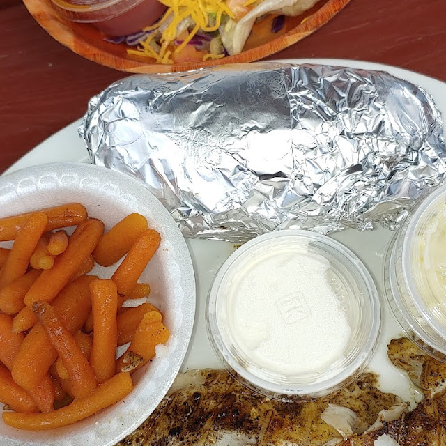 Grilled Fish Baked Potato & Carrots