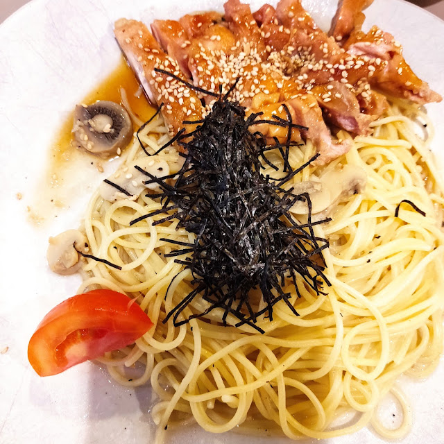 Spaghetti Aglio Olio with Chicken Teriyaki
