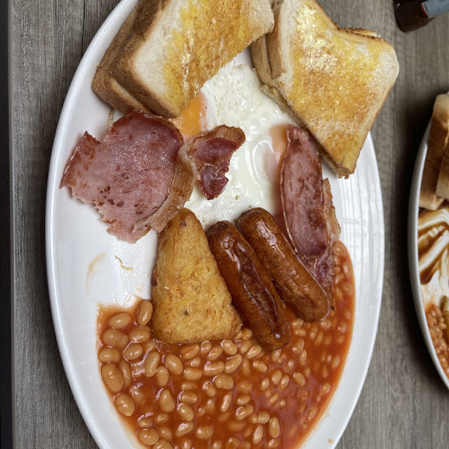 Full English Breakfast with Fried Bread Instead of Toast