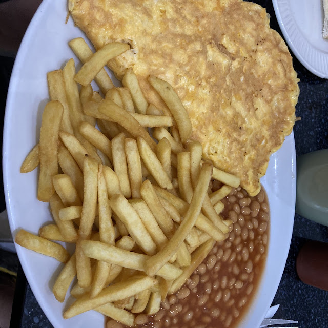 Cheese Omelette Chips and Beans