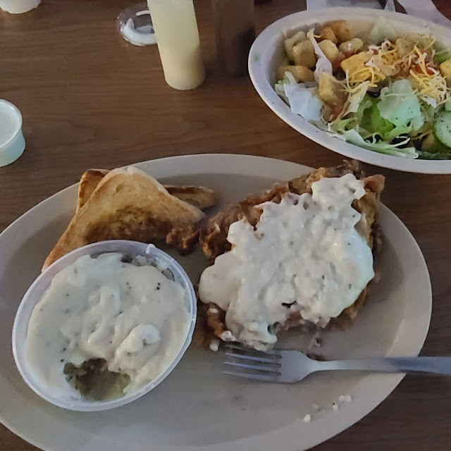 Chicken Fried Steak Mashed Potatoes and Side Salad